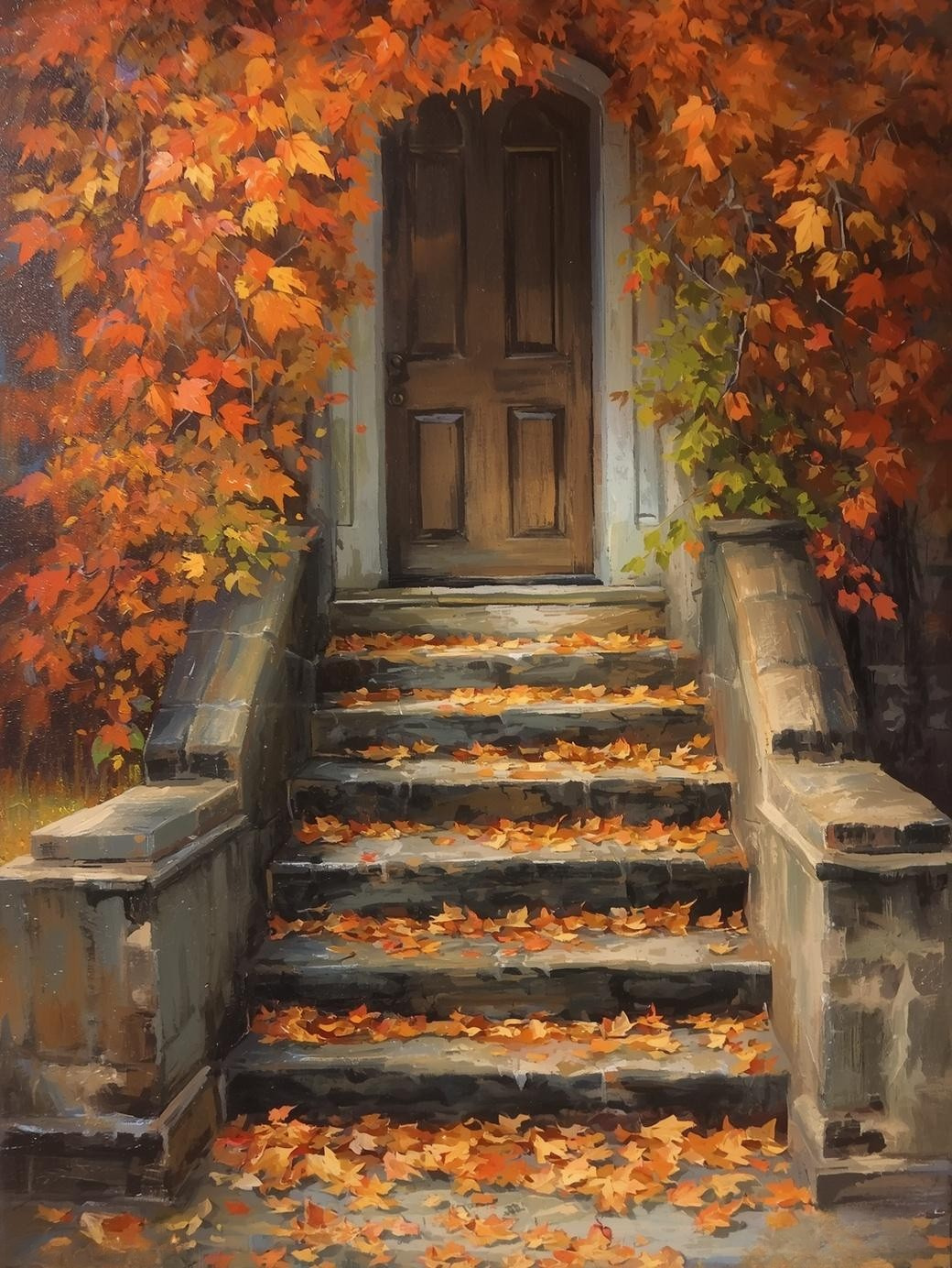 Paint by Number Autumn Leaves Stone Stairway – Acrylic Painting Kit for Adults