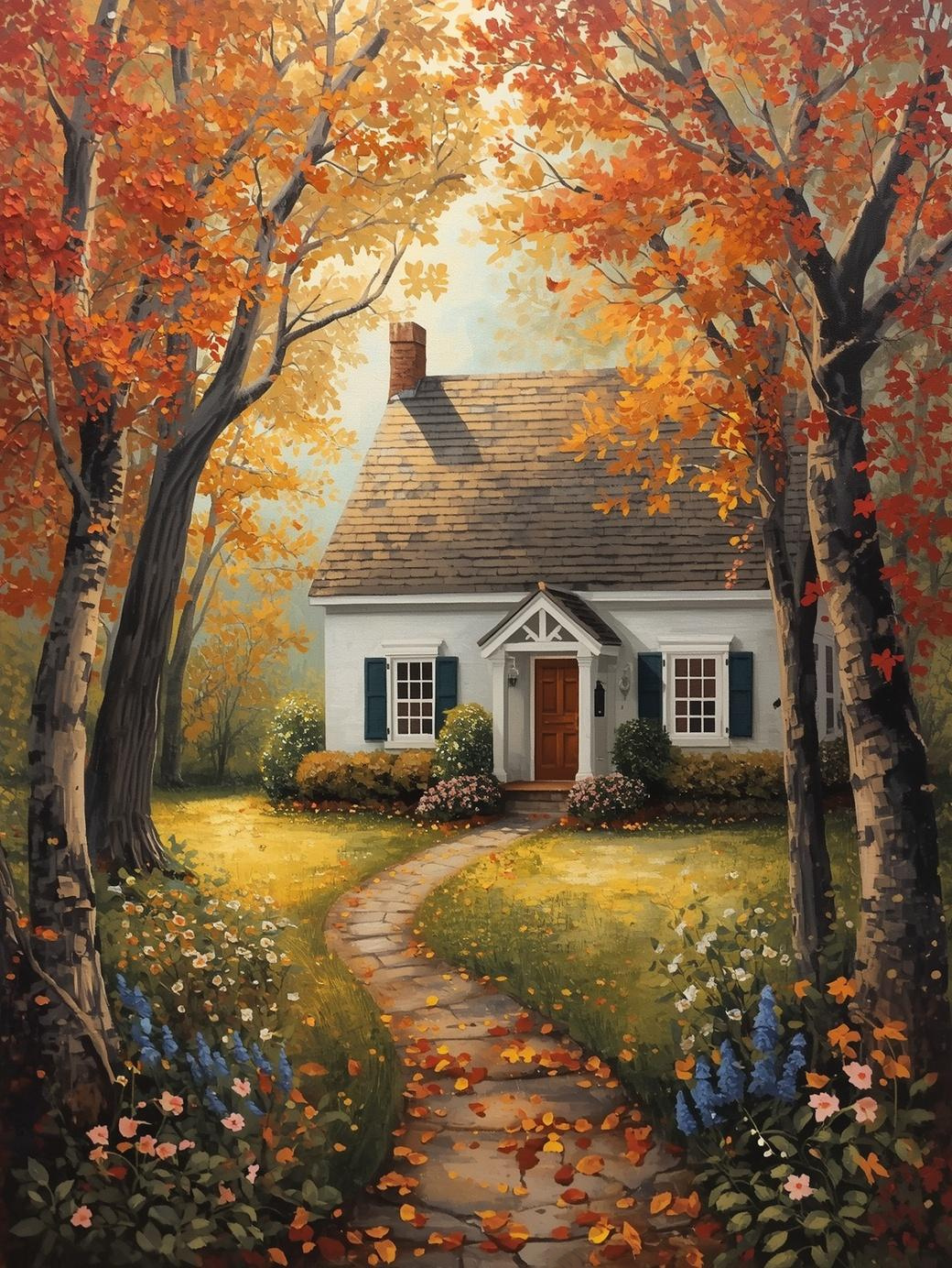 Paint by Number Charming Fall Cottage Garden – Paint by Number Kit