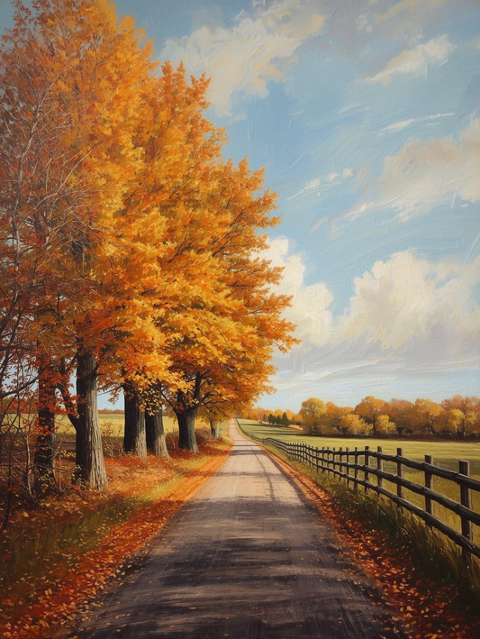 Paint by Number Autumn Country Road with Fence – DIY Painting Kit