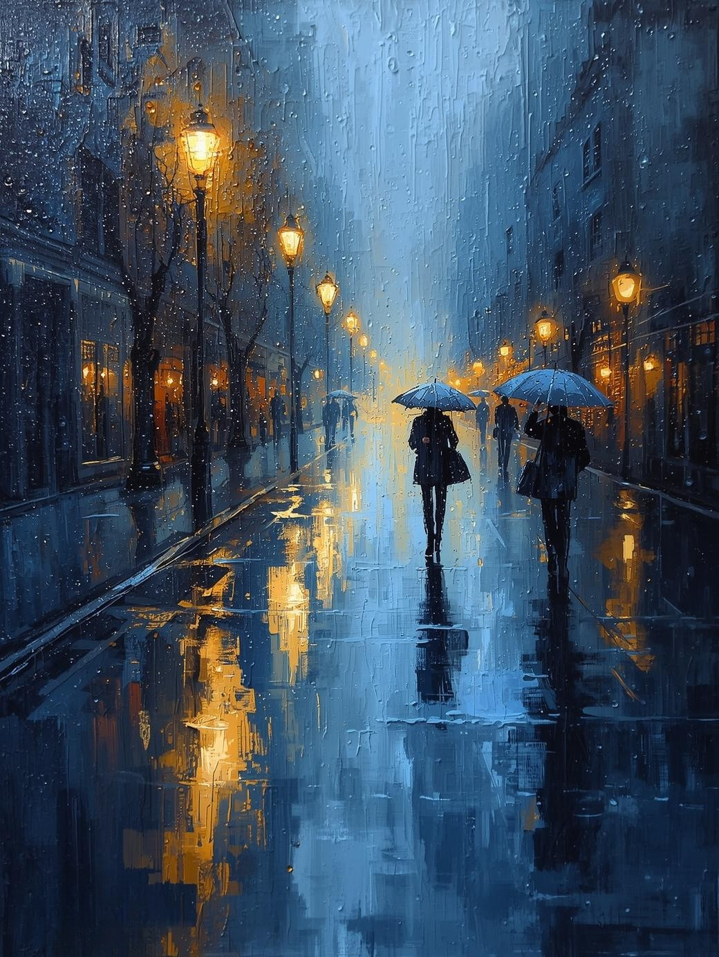 Paint by Number Rainy City Street with Umbrellas at Night – DIY Painting Kit