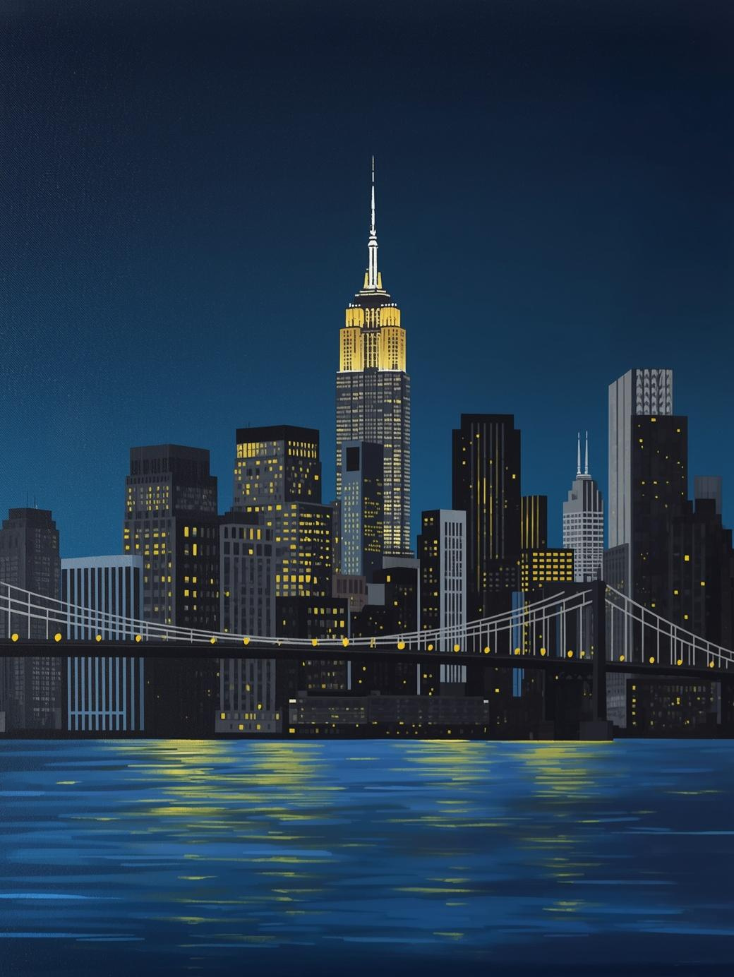 Paint by Number New York Skyline with Bridge at Night – Paint by Number Kit