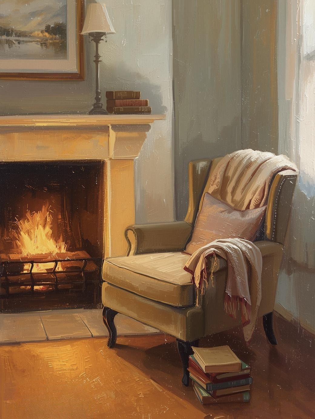 Paint by Number Cozy Fireplace Armchair with Books – Paint by Number Kit for Adults