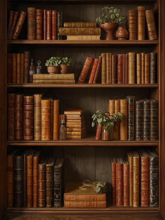 Paint by Number Classic Wooden Bookshelf with Vintage Books – Paint by Number Kit for Adults