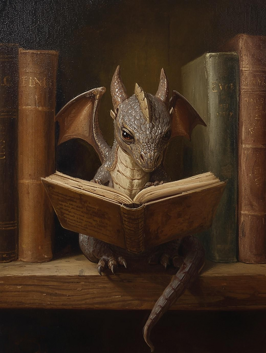Paint by Number Cute Baby Dragon Reading a Book – Paint by Number Kit for Adults