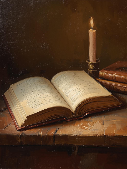 Paint by Number Antique Open Book Still Life with Candle – DIY Paint by Numbers Kit for Adults