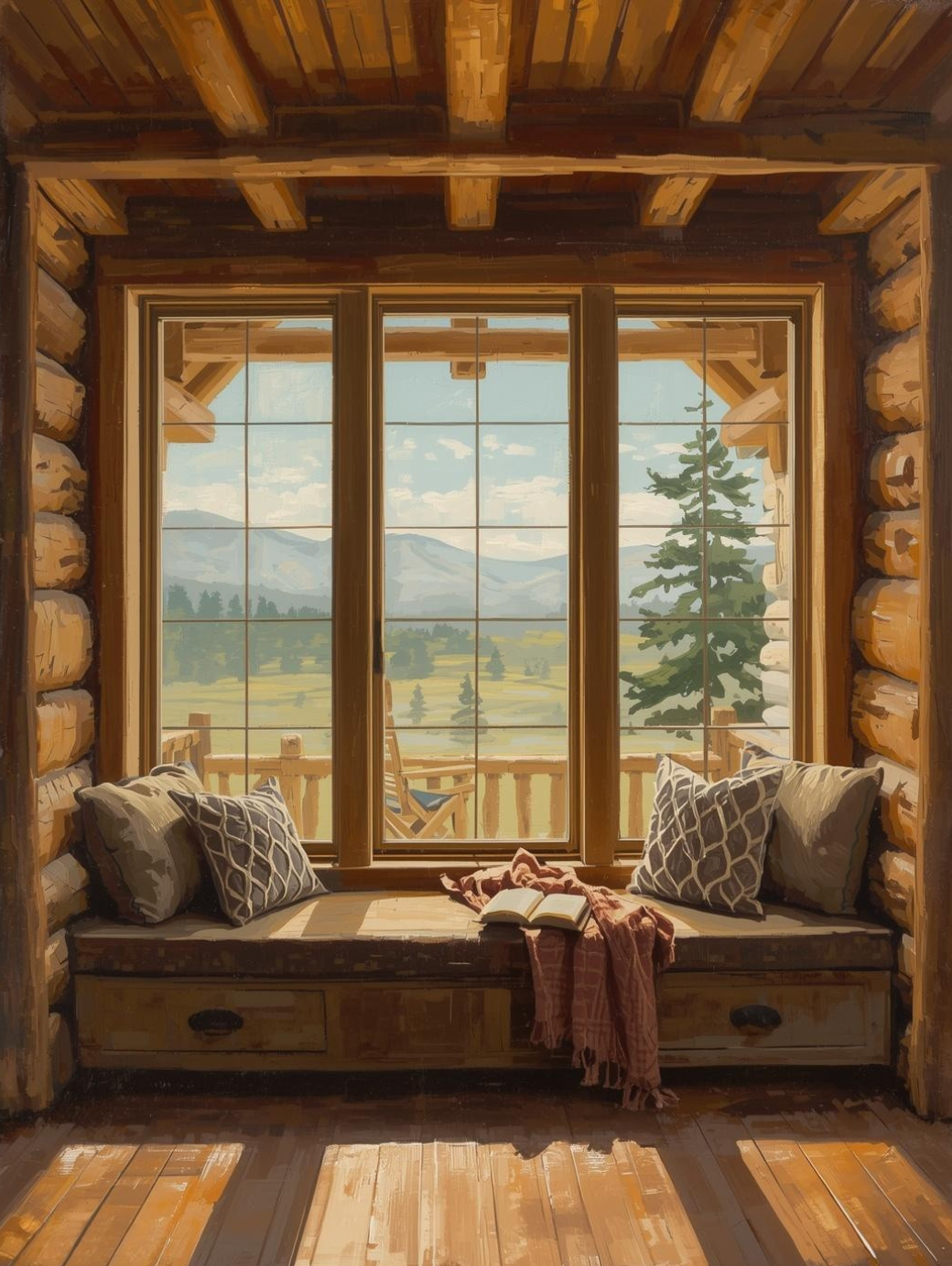 Paint by Number Cozy Cabin Window Reading Nook – Paint by Numbers Kit for Adults