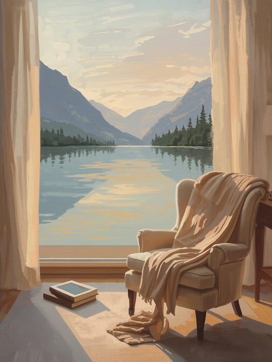 Paint by Number Peaceful Lake View Reading Corner – Adult Paint by Number Kit