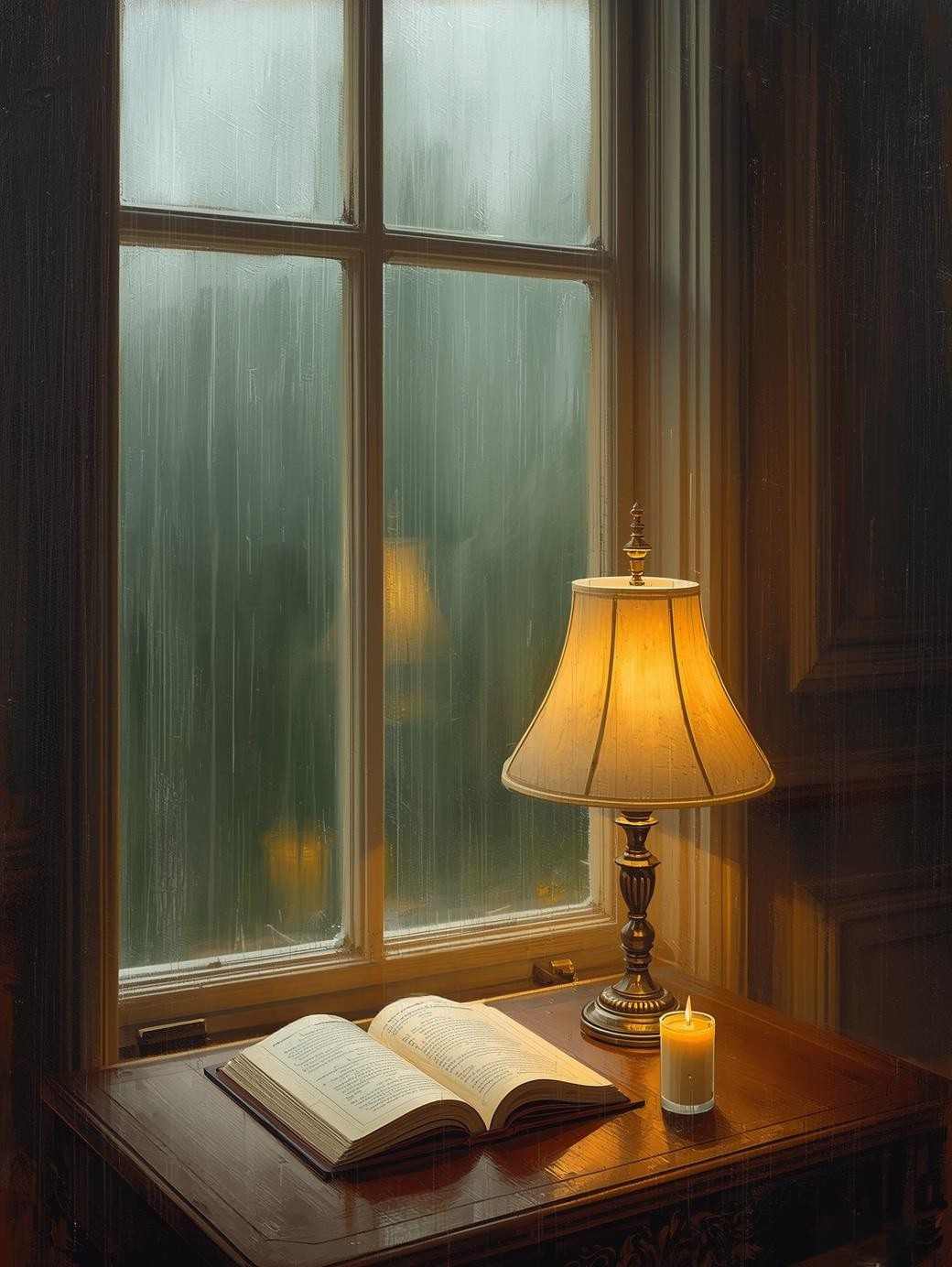 Paint by Number Rainy Window Reading Scene with Candlelight – Cozy Paint by Numbers Kit for Adults