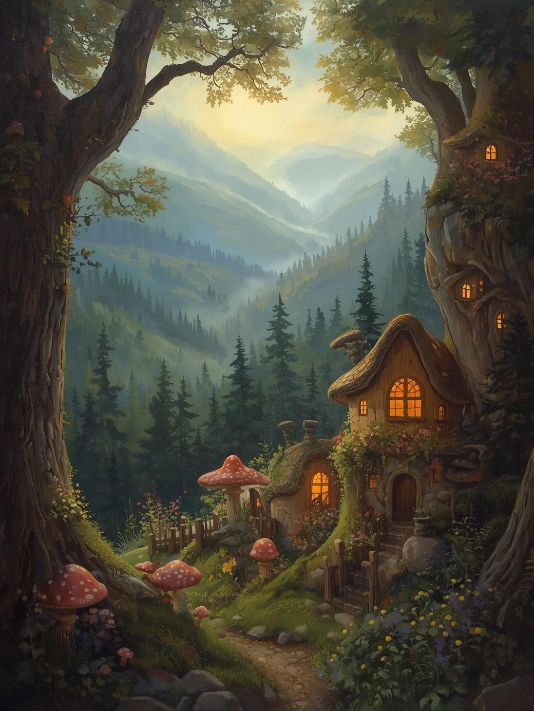 Paint by Number Mountain Fairy Cottage – DIY Paint by Number Kit