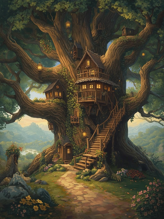 Paint by Number Grand Woodland Treehouse – DIY Paint by Number Kit