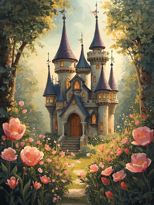 Paint by Number Fairy Tale Garden and Castle – Paint by Number Kit for Adults