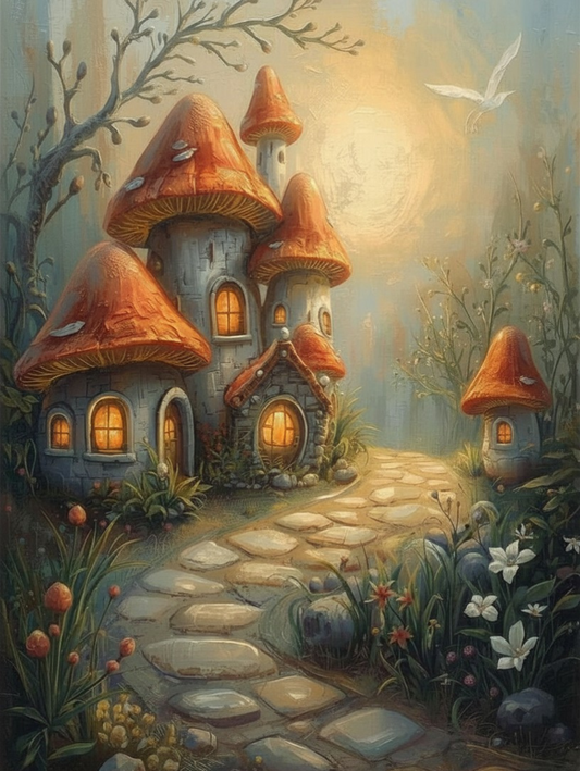 Paint by Number Enchanted Mushroom Cottage Path – DIY Paint by Number Kit