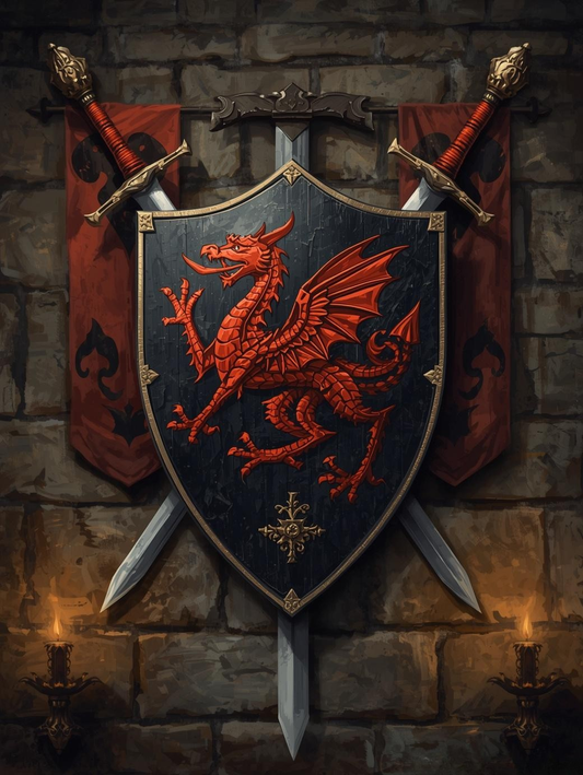 Paint by Number Crimson Dragon Heraldic Shield – Paint by Number for Adults