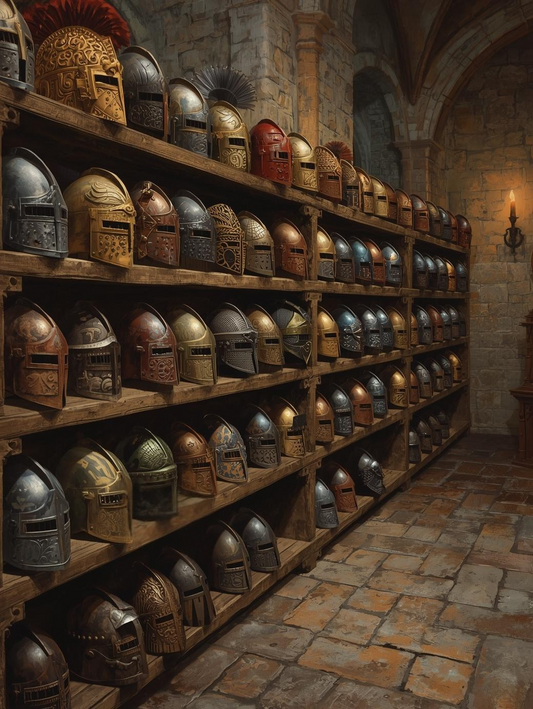 Paint by Number Knight Helm Armory Hall – DIY Adult Painting Kit