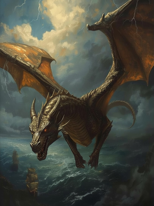 Paint by Number Storm Dragon Above the Sea – DIY Dragon Painting Kit