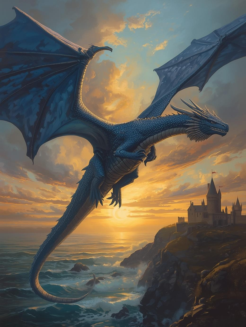 Paint by Number Blue Dragon at Sunset Cliffs – Adult DIY Painting Kit