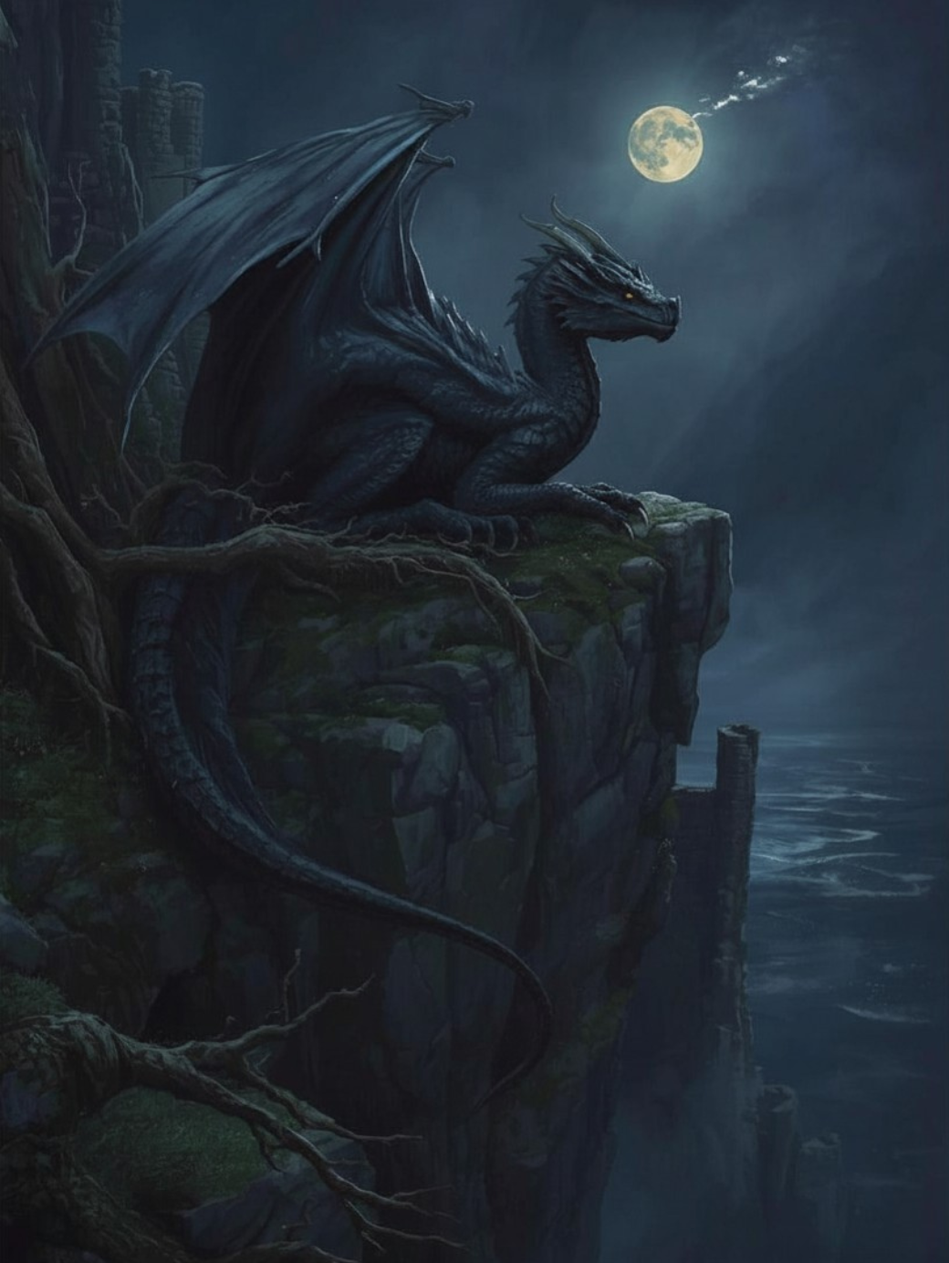 Paint by Number Midnight Dragon on the Sea Cliffs – Adult Paint by Number Kit