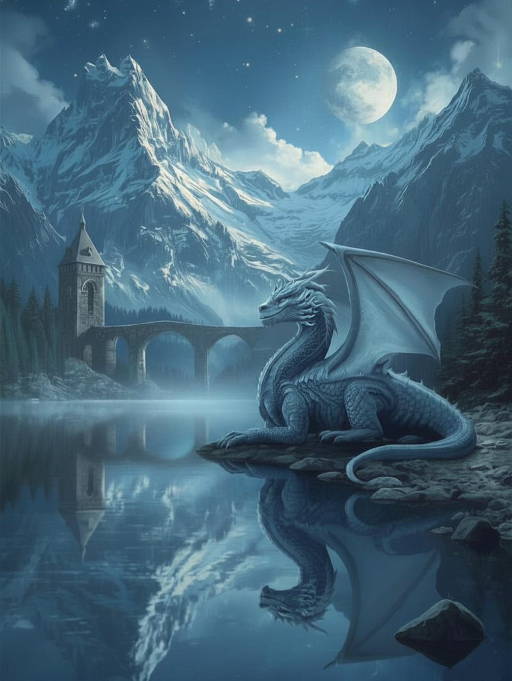 Paint by Number Frost Dragon by the Mountain Lake – Paint by Number for Adults