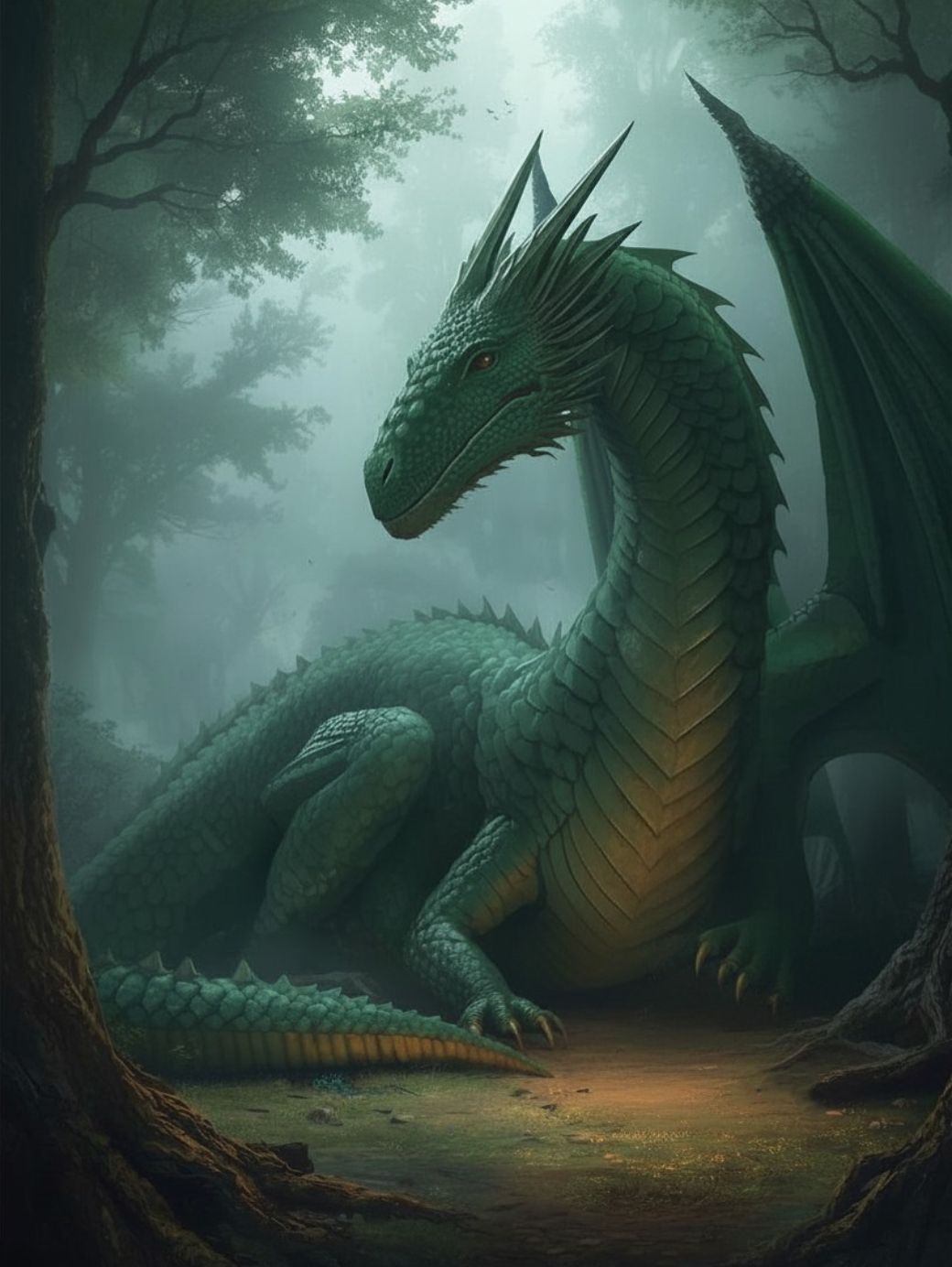 Paint by Number Emerald Dragon in the Misty Forest – Adult DIY Painting Kit