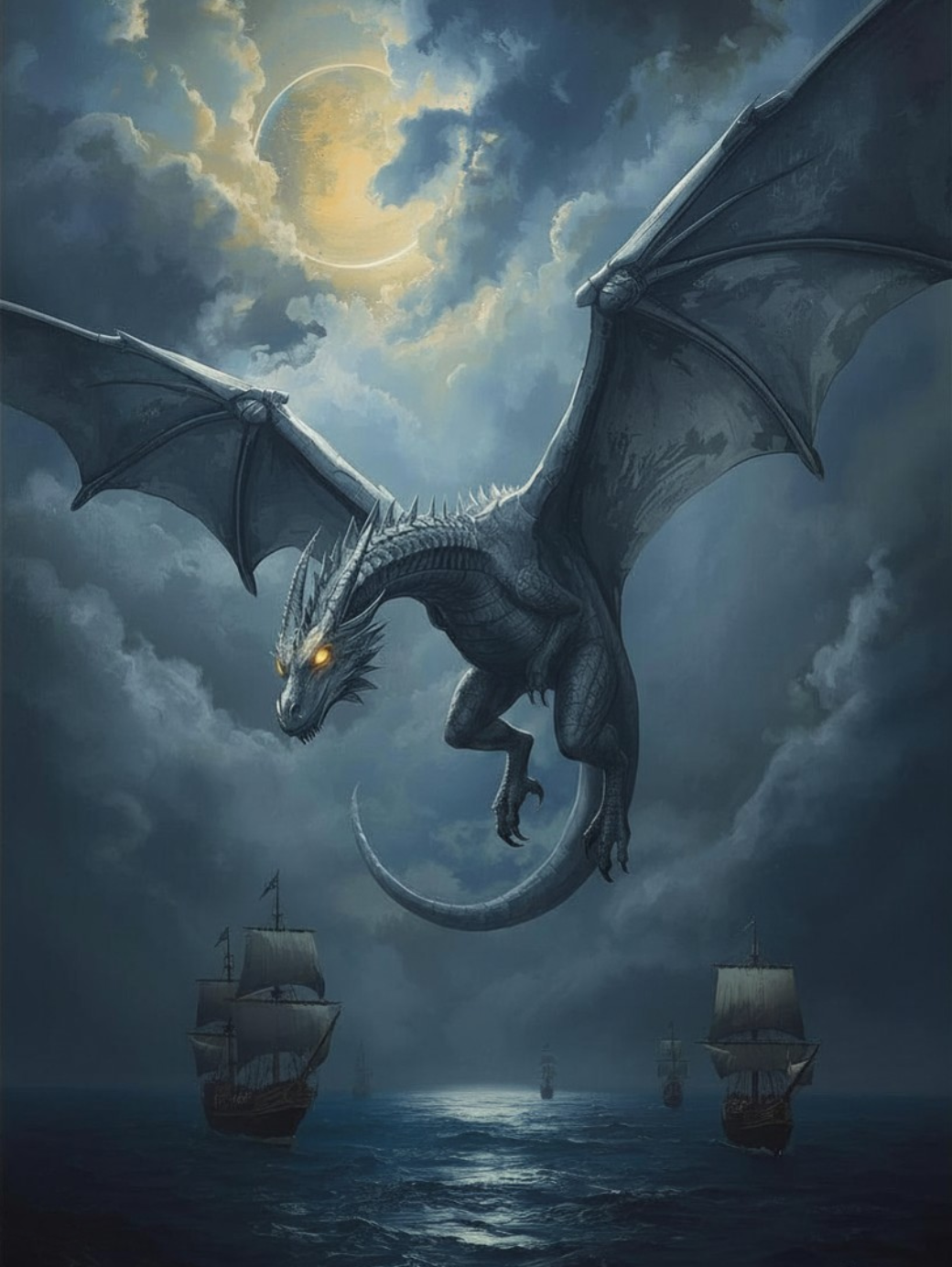 Paint by Number Moonlit Dragon Over the Dark Waters – DIY Canvas Painting Kit