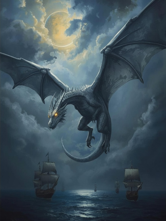 Paint by Number Moonlit Dragon Over the Dark Waters – DIY Canvas Painting Kit