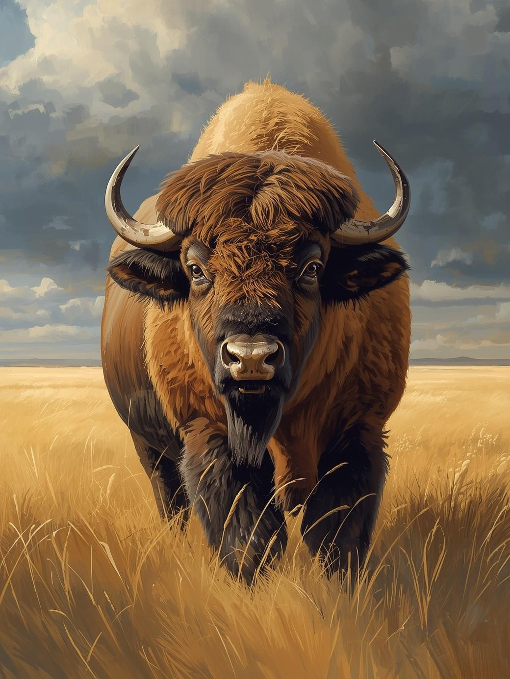 Paint by Number Powerful Buffalo Walking Through Golden Plains - Painting Kit for Adults