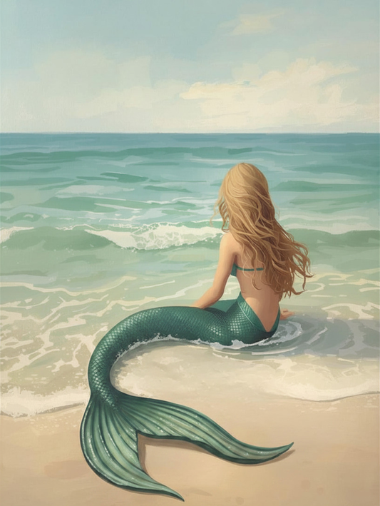 Paint by Number Mermaid Relaxing by the Ocean Waves - DIY Painting Kit for Adults