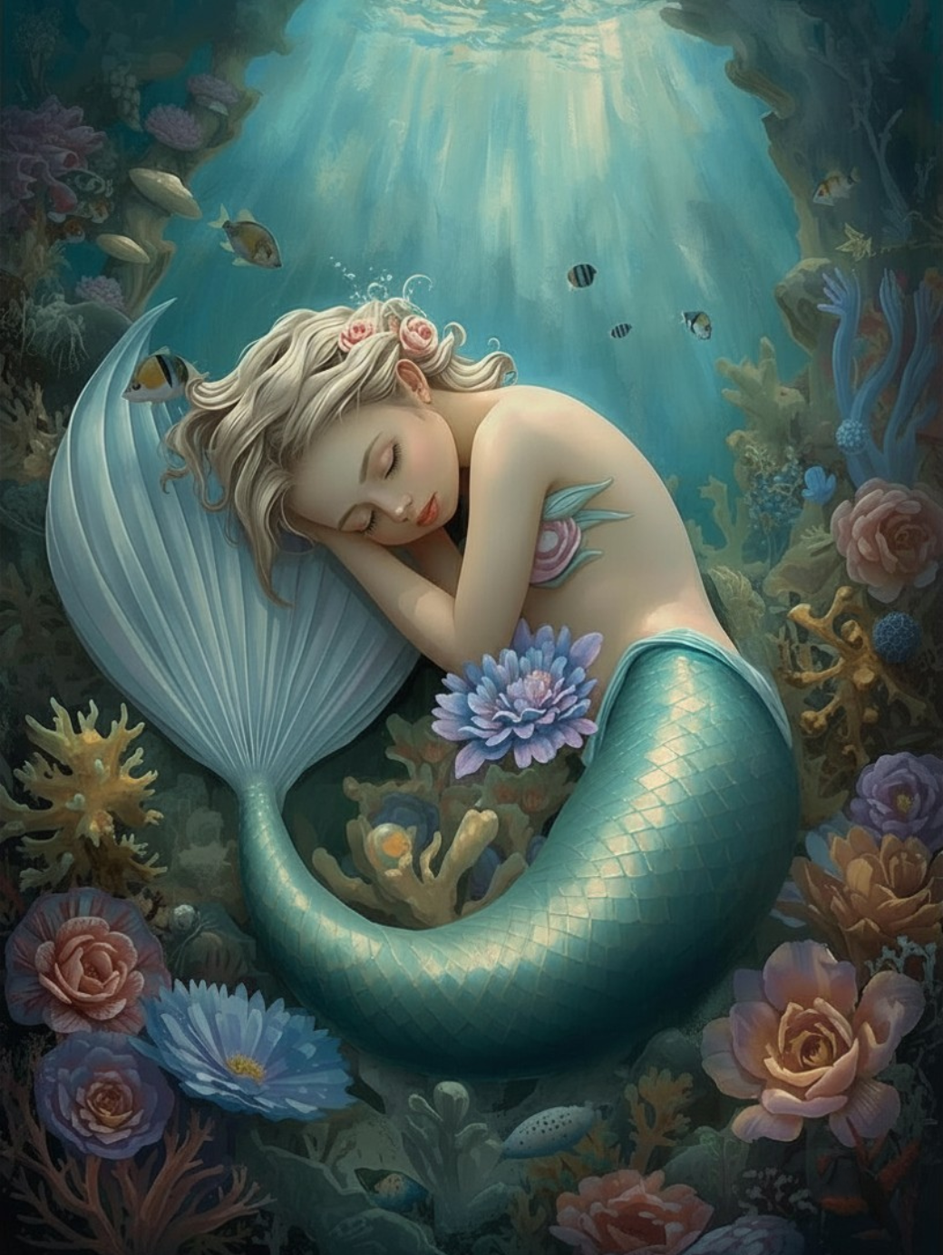 Paint by Number Sleeping Mermaid Beneath the Sea - Adult Paint by Number Kit