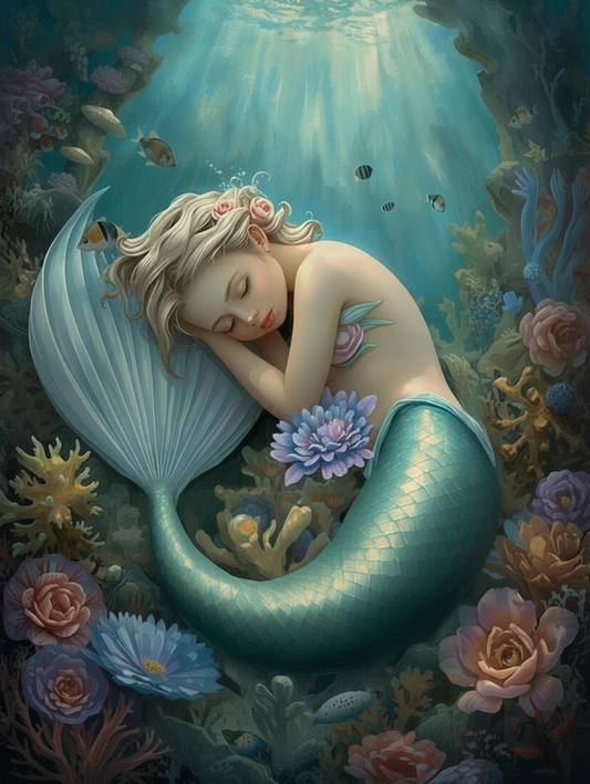 Paint by Number Sleeping Mermaid Beneath the Sea - Adult Paint by Number Kit