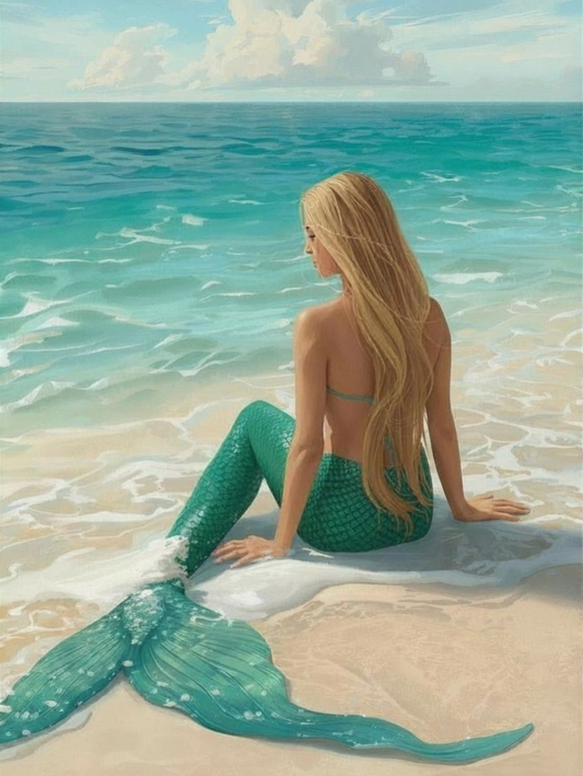 Paint by Number Mermaid Resting on the Sandy Beach - DIY Canvas Art Kit