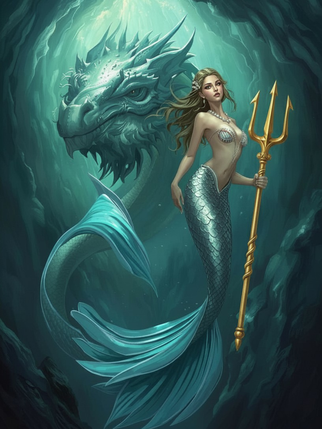Paint by Number Mermaid Guardian with Sea Dragon - Canvas Kit for Adults