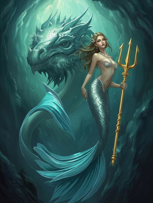 Paint by Number Mermaid Guardian with Sea Dragon - Canvas Kit for Adults