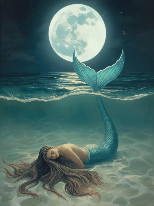Paint by Number Sleeping Mermaid Beneath the Full Moon - Acrylic Painting Kit for Adults