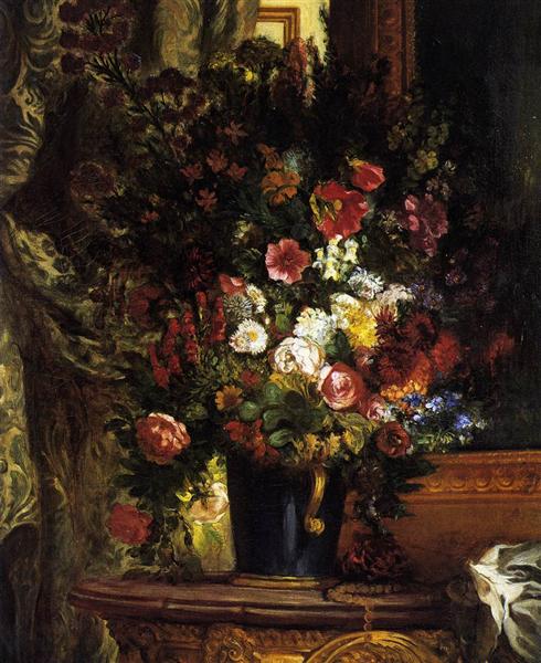 Vase of Flowers on a Console - Eugene Delacroix