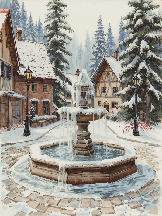 Paint by Number Village Frozen Fountain