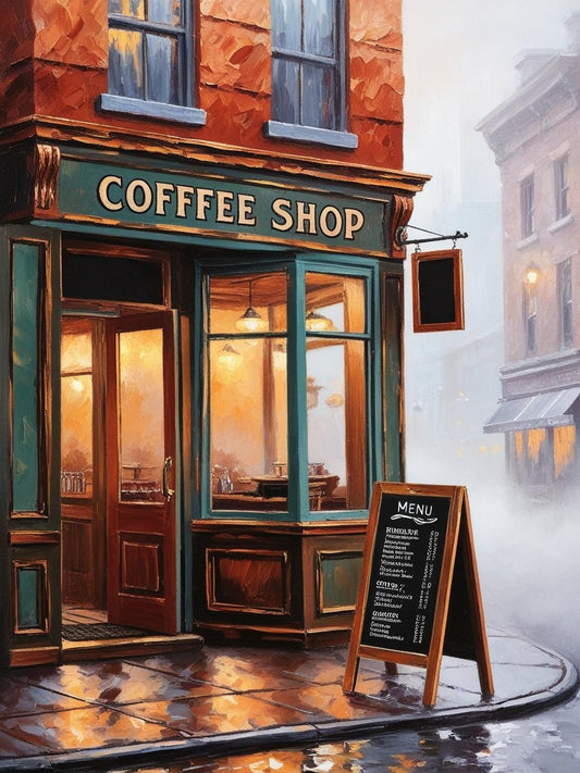 Paint By Number Vintage Coffee Shop on a Foggy Morning