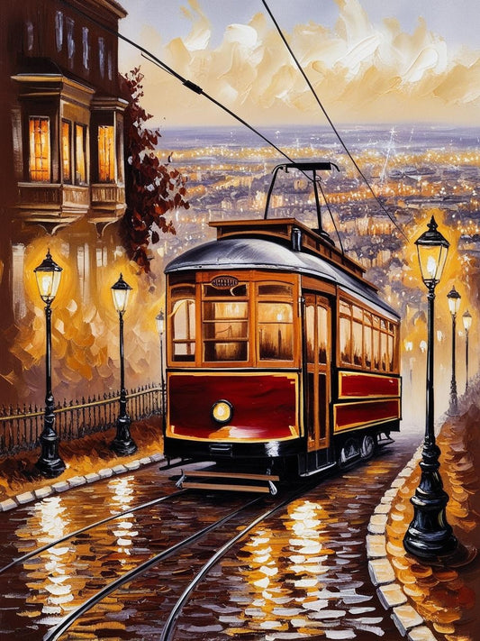 Paint By Number Vintage Tram on a City Hill