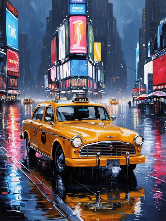 Paint By Number Vintage Yellow Taxi in Times Square