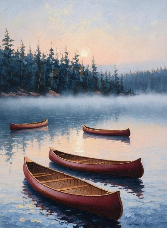 Paint by Number Voyageurs National Park (Minnesota) Canoes on a Misty Lake