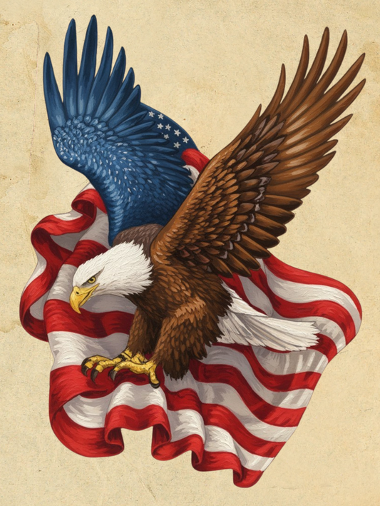 Paint by Number Flying Bald Eagle with American Flag Draped Beneath Wings - DIY Paint by Number Kit