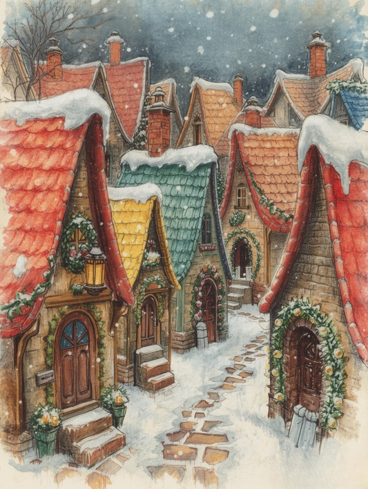 Paint by Number Whimsical Snow Village