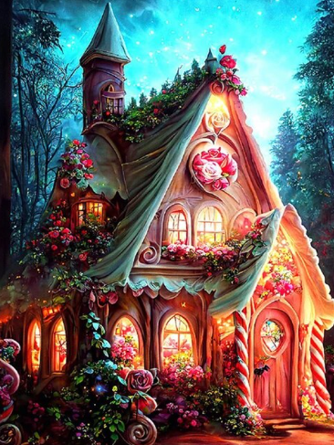 Paint by Number Whimsical Winter Wonderland Cottage