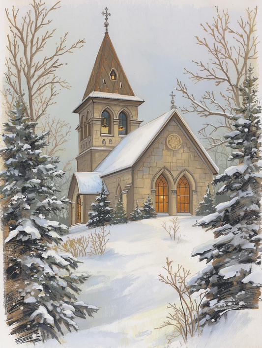 Paint by Number Winter Chapel on the Hill