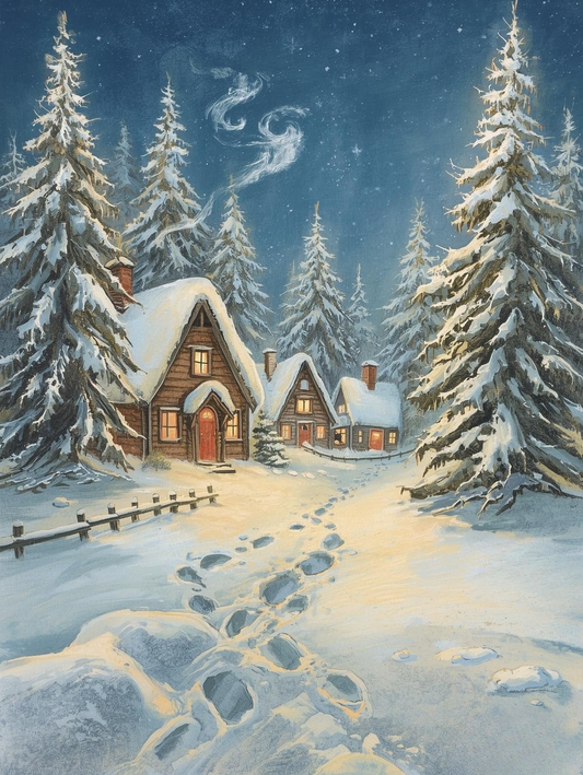 Paint by Number Winter Cottage Village at Night