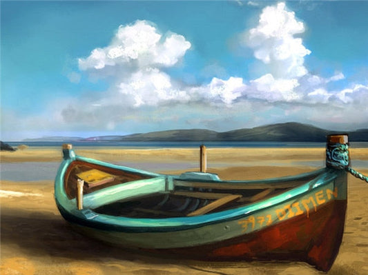 Wooden Boat on Shore Diamond Painting