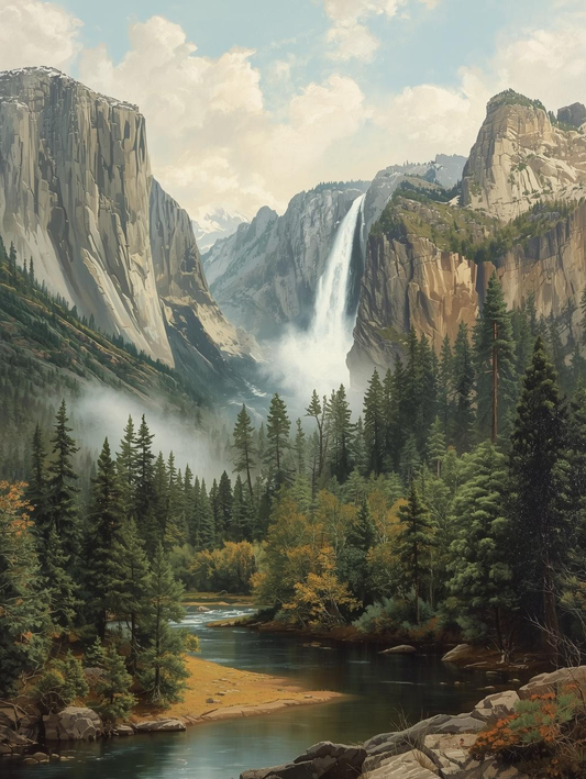 Yosemite National Park (California) Paint by Number Yosemite Falls and Meadows