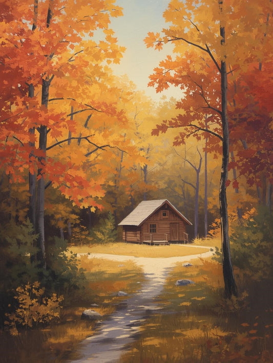 Paint by Number Quiet Woodland Cabin Path – Relaxing Paint Kit