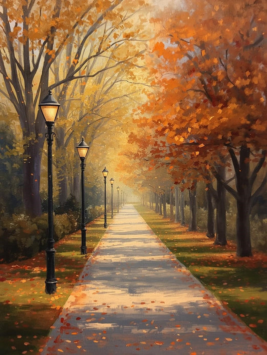Paint by Number Autumn Tree Lined Park Path – Acrylic Painting Kit for Adults
