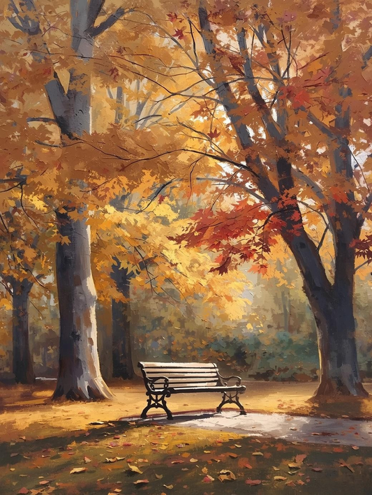 Paint by Number Peaceful Autumn Park Bench Scene – DIY Painting Kit