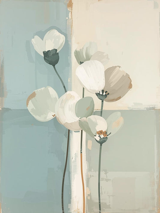 Paint by Number Soft Teal Garden Blooms – Abstract Minimal Floral Canvas Kit for Adults
